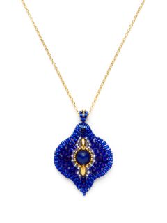 Blue Bead & Jade Lotus Petal Pendant Necklace by Miguel Ases