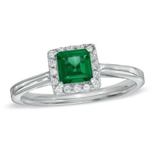 Princess Cut Lab Created Emerald and 1/7 CT. T.W. Diamond Engagement