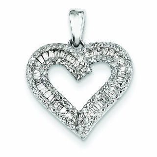 0.3 Carat 14K White Gold 0.31ct Diamond Baguette Heart Pendant Jewelry