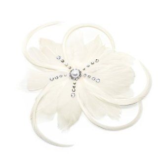Wedding Fascinator White Feather Hair Clip Pearl Rhinestone Accents Bridal Hair Accessory Jewelry