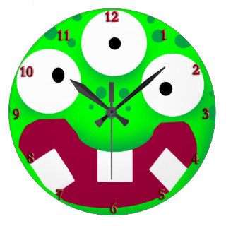 funny silly cartoon monster smile face round wall clocks