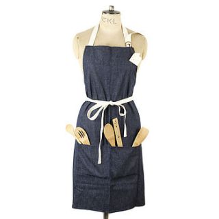 hemp denim apron with kitchen tools by green tulip ethical living
