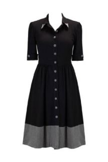 eShakti Women's Cotton jersey knit shirtdress 6X 36W Tall Black/melange gray