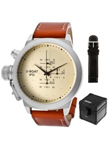 U Boat 308  Watches,Mens Vintage Limited Edition Chronograph Cream Dial Orange Leather, Chronograph U Boat Quartz Watches