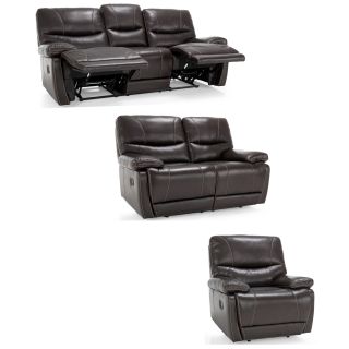 Bond Espresso Brown Italian Leather Reclining Sofa, Loveseat And Chair