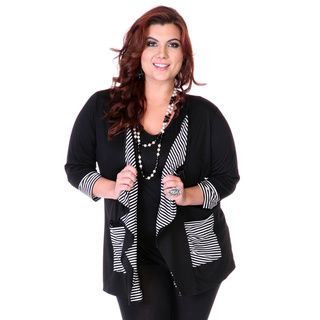 Womens Plus Size Black And White Striped Open Cardigan
