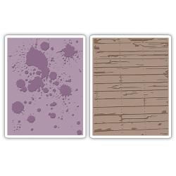 Sizzix Texture Fades A2 Embossing Folders 2/pkg   Ink Splats   Wood Planks By Tim Holtz