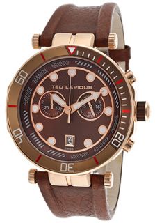 Ted Lapidus 5125604SM  Watches,Mens Chrono Brown Genuine Leather Strap and Dial, Casual Ted Lapidus Quartz Watches