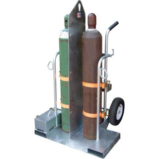 Vestil Welding Cylinder Torch Cart with Fork Pocket — 500-Lb. Capacity, Galvanized Finish, Model# CYL-2-G  Gas Cylinders   Caddies