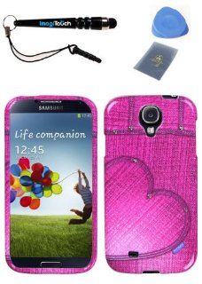 IMAGITOUCH(TM) 4 Item Combo SAMSUNG Galaxy S 4 (I337 L720 M919 I545 R970 I9505 I9500) Blushing Heart Jean Phone Hard Case Protector Faceplate Cover with Studs (Stylus pen, ESD Shield bag, Pry Tool, Phone Cover) Cell Phones & Accessories
