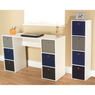 Jolie Blue Theme 6 bin Writing Desk With 4 bin Bookcase Set