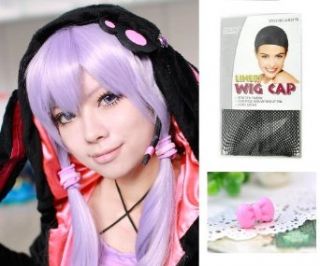 Japanese Anime Wigs @ VOCALOID3 Library Yuzuki Yukari 35cm Light Purple Short Straight with Two Non Removable 50cm Short Straight Pigtails+ Wigs Cap + Anti dust Plug Stopper Clothing
