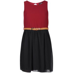 Club L Womens Colour Block Belted Skater Dress   Berry/Black      Womens Clothing
