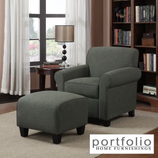 Portfolio Mira Charcoal Gray Linen Arm Chair And Ottoman