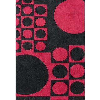 Handmade Circles Black/ Red Wool Rug (5 X 8)