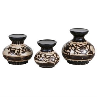 Privilege Floral Design Ceramic Candle Holders (set Of 3)