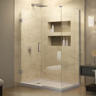 Dreamline Unidoor Plus 30.375   34.375 In. D X 57 In. W Frameless Hinged Shower Enclosure, Clear Glass