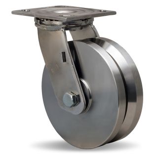 Hamilton Stainless Steel V Grooved Caster   6Dia.X2W Wheel   Precision Ball Bearing   Swivel
