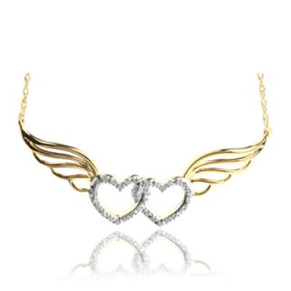 Diamond Accent Double Heart with Wings Necklace in Sterling Silver and