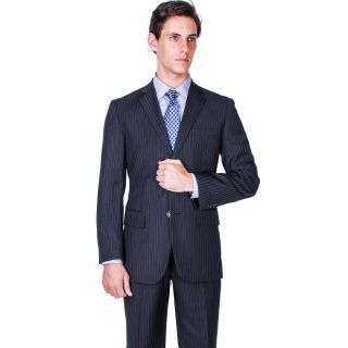 Mens Modern Fit Black Striped 2 button Modern Suit