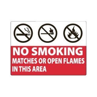 NMC M722A No Smoking Sign, Legend "NO SMOKING MATCHES OR OPEN FLAMES IN THIS AREA" with Graphic, 10" Length x 7" Height, Aluminum 0.40, Red/Black on White