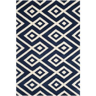 Indoor Safavieh Handmade Moroccan Chatham Dark Blue/ Ivory Wool Rug (3 X 5)