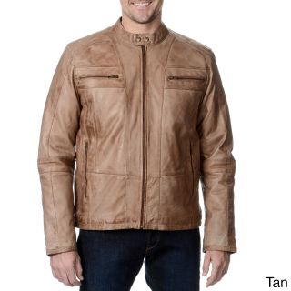 Whet Blu Mens Leather Zip front Mandarin Collar Jacket