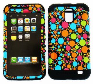 2 in 1 Hybrid Case Protector for AT&T Samsung Galaxy S II Skyrocket SGH I727 Phone Hard Cover Faceplate Snap On Black Silicone + Multi Color Dots Cell Phones & Accessories
