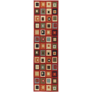 Contemporary Boxes Design Non skid Dark Red Runner Rug (110 X 7)