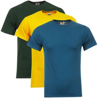 Fruit of the Loom/Jerzees Mens 3 Pack T Shirts   Small   Bottle Green/Turquoise/Gold      Clothing