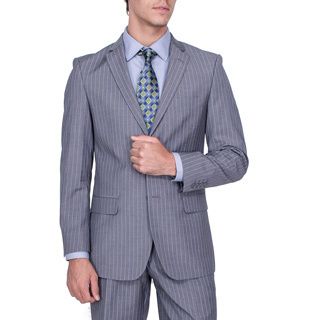 Mens Modern Fit Grey Stripe 2 button Suit