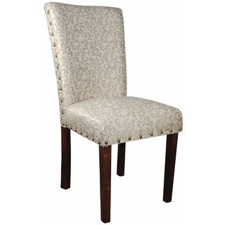 Classic Ivory White/ Silver Damask Brass Nailhead Parson Chair (set Of 2)