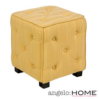 Angelohome Duncan Golden Yellow Groove Small Tufted Cube Ottoman