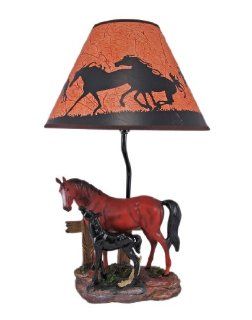 Brown Mare and Foal Horse Table Lamp w/ Shade    
