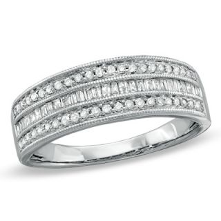 CT. T.W. Baguette and Round Diamond Fashion Band in Sterling
