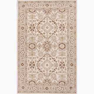 Hand made Ivory/ Red Wool Easy Care Rug (3.6x5.6)