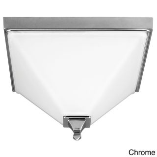 Denhelm 2 light Chrome Ceiling Flush Mount With Etched Glass Painted White Inside
