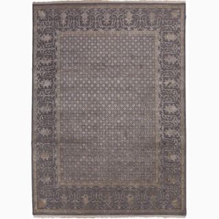 Hand made Oriental Pattern Gray/ Tan Wool/ Silk Rug (2x3)