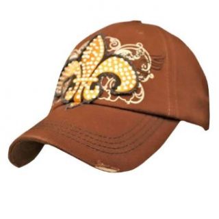 Luxury Divas Brown Baseball Cap Hat With Rhinestone Studded Fleur De Lis Baseball Hats Women