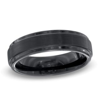 Triton Mens 6.0mm Comfort Fit Double Groove Black Tungsten Wedding
