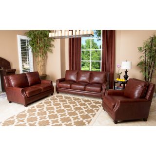 Abbyson Living Verona 3 Piece Hand Rubbed Leather Sofa, Loveseat, And Armchair