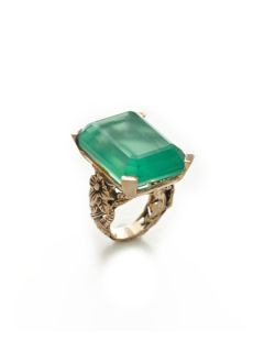 Large Green Agate Doublet Floral Band Ring by Stephen Dweck