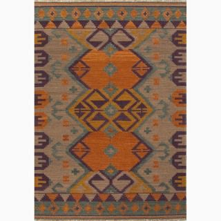 Hand made Orange/ Purple Wool Natural Rug (5x8)