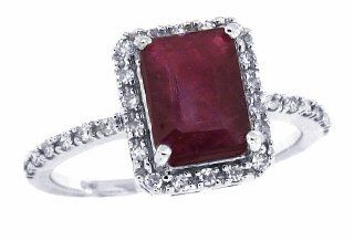 1.52Ct Emerald Cut Genuine Ruby and Diamond Ring in 14Kt White Gold (A Quality) Right Hand Rings Jewelry