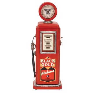Red Wood Gas Pump Clock