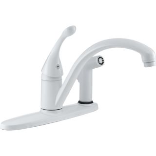 Delta Collins White Low Arc Kitchen Faucet with Side Spray