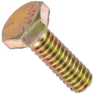 Carbon Steel Hex Bolt, Grade 5, Zinc Yellow Chromate Plated Finish, External Hex Drive, Meets ASME B18.2.1, 3/4" Length, Partially Threaded, 1/4" 20 Threads, Imported (Pack of 100) Cap Screws And Hex Bolts