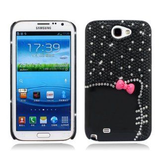 Aimo SAMNOTE2PCLDI755 Dazzling Diamond Bling Case for Samsung Galaxy Note 2 N7100   Retail Packaging   Black Cat with Bow Cell Phones & Accessories