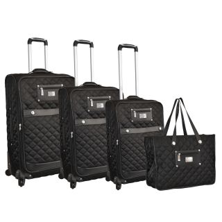 Adrienne Vittadini 4 piece Black Quilted Spinner Luggage Set
