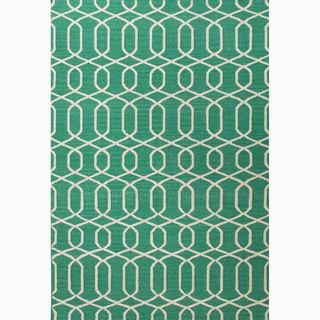 Hand made Geometric Pattern Green/ Ivory Wool Rug (9x12)